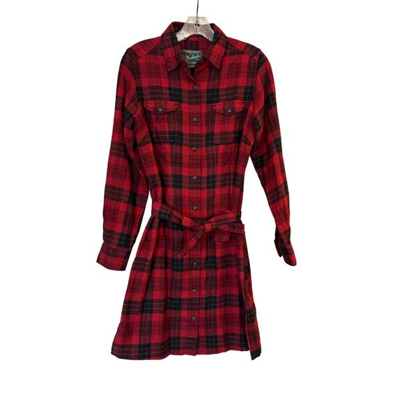 Woolrich Women's Size Small Heirloom Red Buffalo Plaid Cotton Tie Dress - Picture 1 of 9